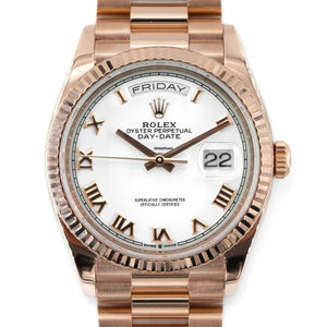 Rolex | Day-Date | 128235 | Rose gold | 36 x 43 mm | Rose gold | White | Automatic