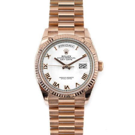 Rolex | Day-Date | 128235 | Rose gold | 36 x 43 mm | Rose gold | White | Automatic
