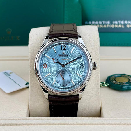 Rolex | 1908 | 52506 | Platinum | 39 x 41 mm | Leather | Blue | Automatic