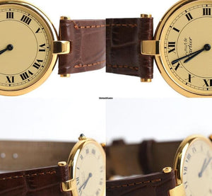 Cartier Round Pin Buckle Brown Leather Band 30 MM Original Dial 7227103013