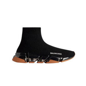 Balenciaga Speed 2.0 Full Clear Sole Recycled Knit Sneaker In Black And Orange