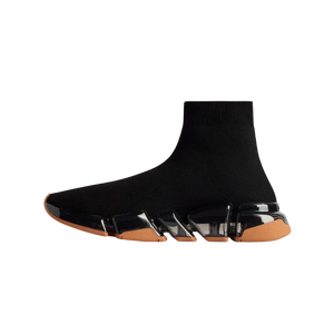 Balenciaga Speed 2.0 Full Clear Sole Recycled Knit Sneaker In Black And Orange