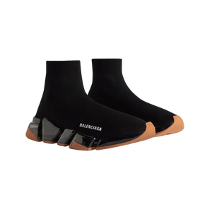 Balenciaga Speed 2.0 Full Clear Sole Recycled Knit Sneaker In Black And Orange