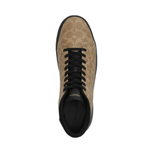 Coach Men's High Line High Top Sneaker In Signature Canvas Khaki Black