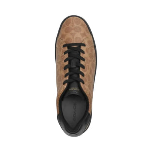 Coach Men's High Line Sneaker In Signature Canvas Khaki Black