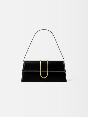 Jacquemus The Long Bambino Structured Shoulder Bag In Glazed Leather Black