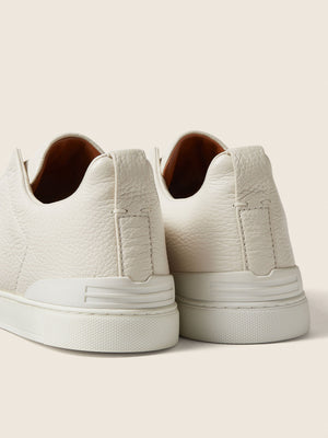 Zegna White Deerskin Triple Stitch Sneakers