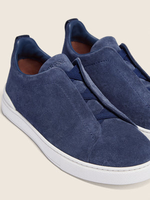 Zegna Utility Blue Suede Triple Stitch Sneakers
