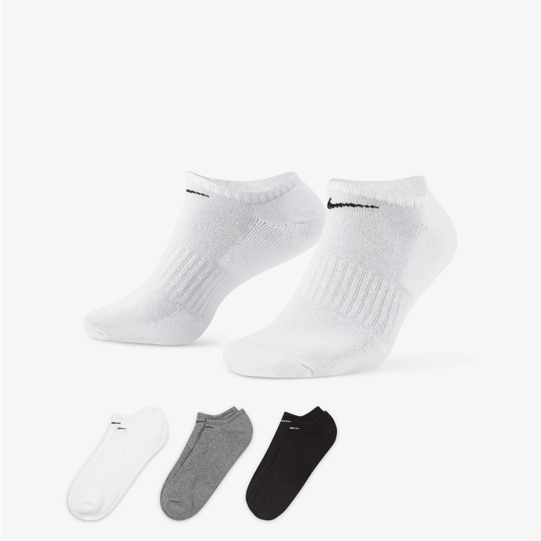 NIKE EVERYDAY CUSHIONED TRAINING NO-SHOW SOCKS { GREY/WHITE/BLACK