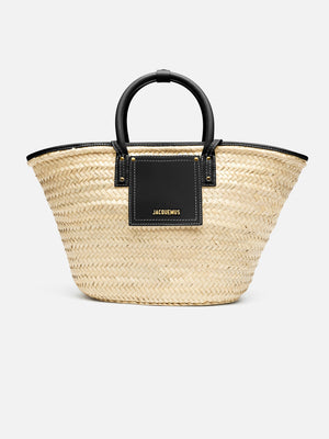Jacquemus The Soli Basket Handwoven Basket Bag With Smooth Leather Details Black