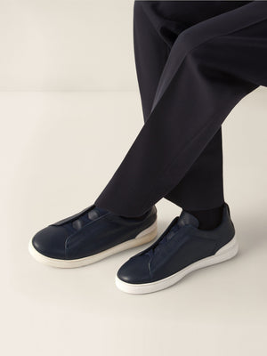 Zegna Blue Triple Stitch Secondskin Sneakers