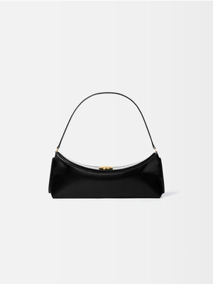 Jacquemus The Ovalo Clutch Shoulder Bag In Glazed Leather Black
