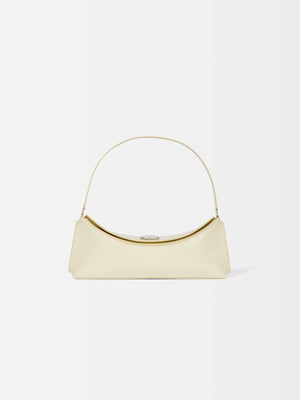 Jacquemus The Ovalo Clutch Shoulder Bag In Glazed Leather Dusty Yellow