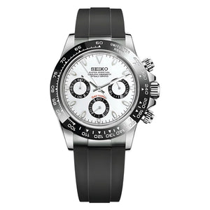 Seiko MOD Daytona Lunette céramique cadran Blanc "PANDA" Oyster Flex
