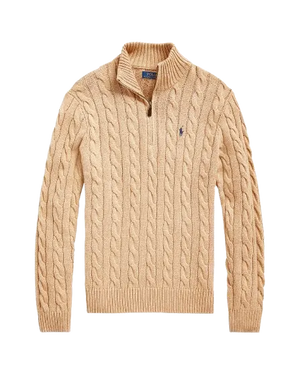 Cable-Knit Cotton Quarter-Zip Jumper (Camel Melange)