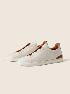 Zegna Off White Deerskin Triple Stitch Sneakers