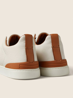 Zegna Off White Deerskin Triple Stitch Sneakers