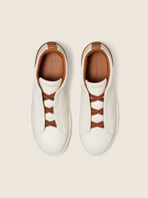 Zegna Off White Deerskin Triple Stitch Sneakers