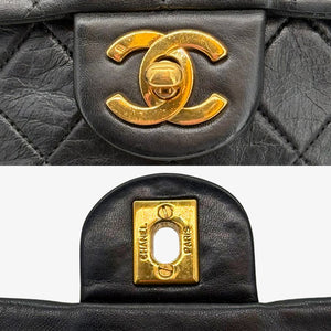 RG237 - CHANEL Vintage Black Lambskin 17cm Mini Square Flap Bag