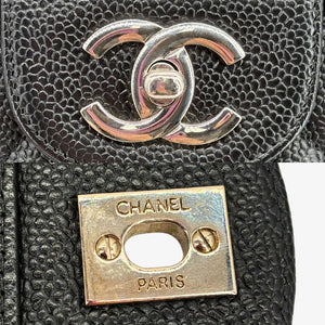 CS077 - CHANEL Black Caviar Leather Jumbo Maxi Classic Flap Bag