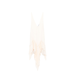 Ivory Ruffled Hem Asymmetric Cut Sleeveless V-Neck Top