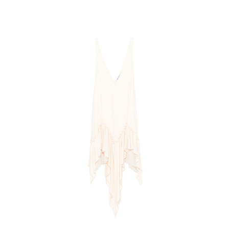 Ivory Ruffled Hem Asymmetric Cut Sleeveless V-Neck Top