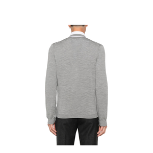 Fine Wool Knit Cardigan with Intarsia