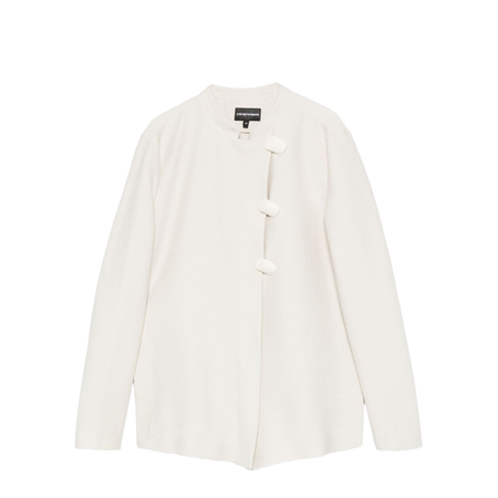 Ivory Button Fastening Round Neck Long Sleeves