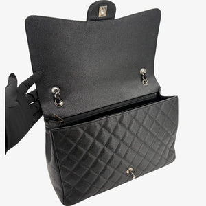 CS077 - CHANEL Black Caviar Leather Jumbo Maxi Classic Flap Bag