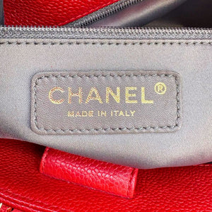 JAH232 - CHANEL Vintage Red Caviar Leather Embossed Logo PST Tote Bag