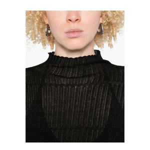 Ribbed Knit High Neck Long Sleeve Sweater Black