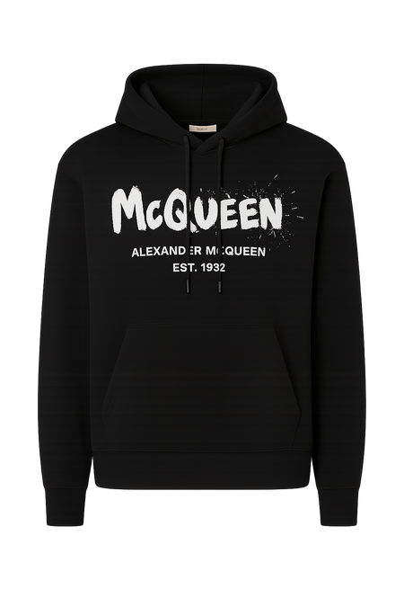 Alexander McQueen Black Hoodie with Watercolor Graffiti print