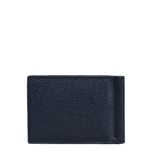 Money Clip Wallet with Side 4 Bar Stripes in Pebble Grain Leather