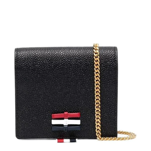 3-Bow Card Holder With Chain Strap In Pebble Grain Leather
