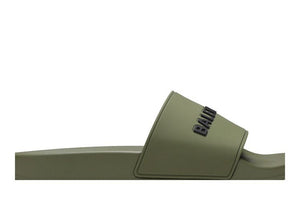 Balenciaga Pool Slides Khaki Black 3D Logo