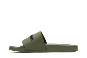 Balenciaga Pool Slides Khaki Black 3D Logo