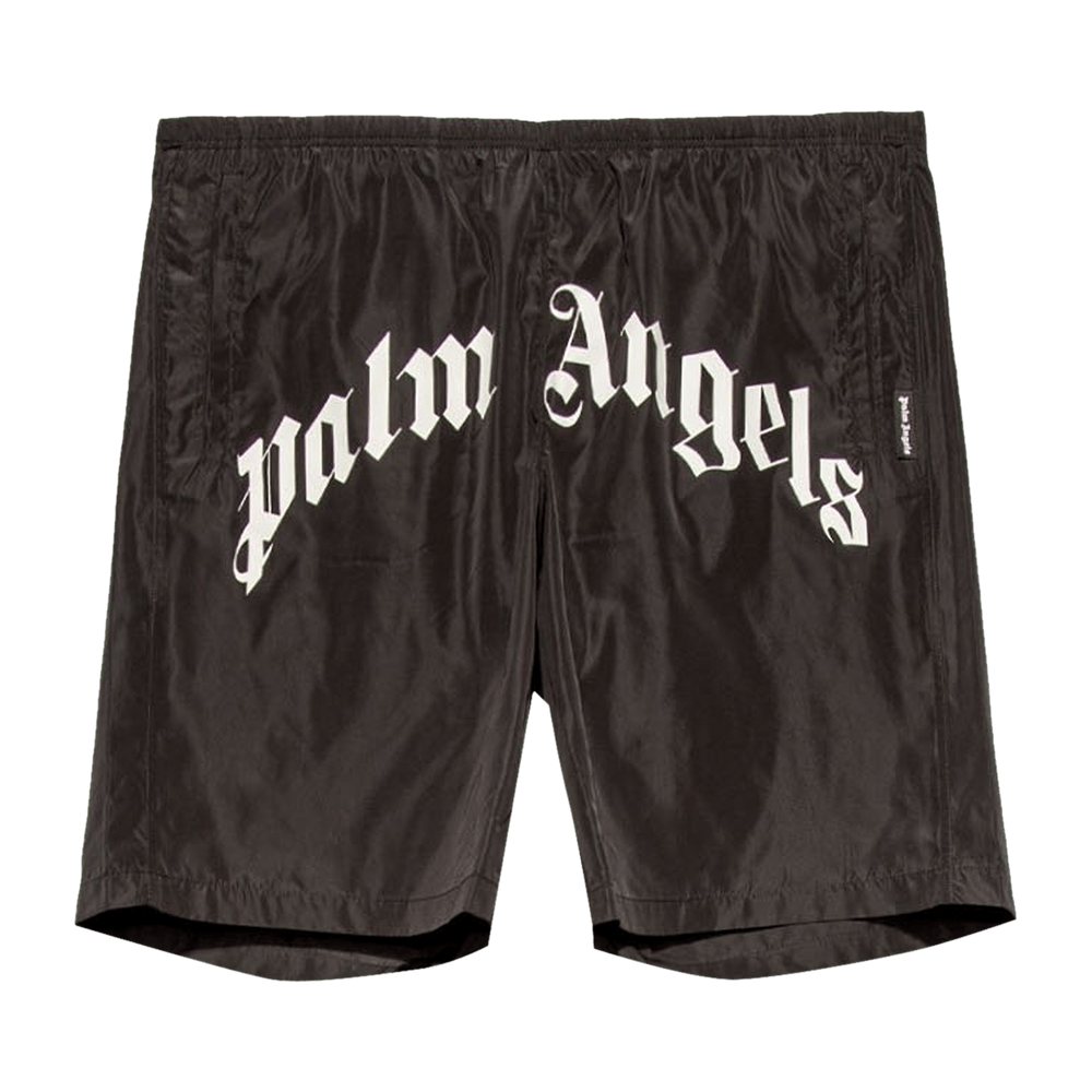 Palm Angels Curved Logo Swim Shorts Black/White