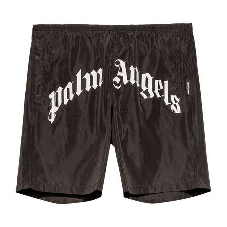 Palm Angels Curved Logo Swim Shorts Black/White