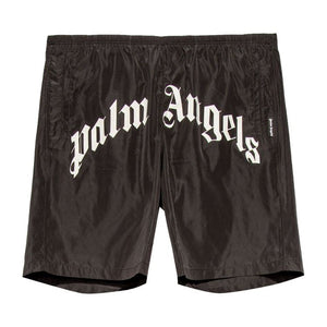 Palm Angels Curved Logo Swim Shorts Black/White