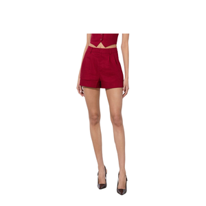 Conry Linen Cuffed Shorts In Dark Cherry