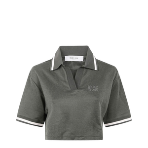 Green Shorts Sleeves Polo Collar Cropped Top