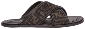 Fendi FF Motif Fabric Slide Embroidered Logo - Tobacco