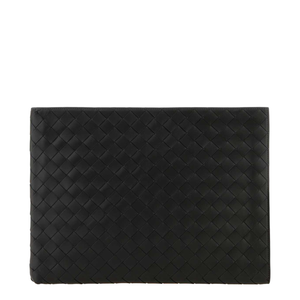 Intrecciato Flat Leather Pouch - Black