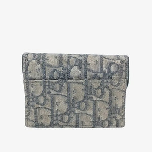 JT431 - CHRISTIAN DIOR Gray Oblique Jacquard Saddle Flap Card Holder