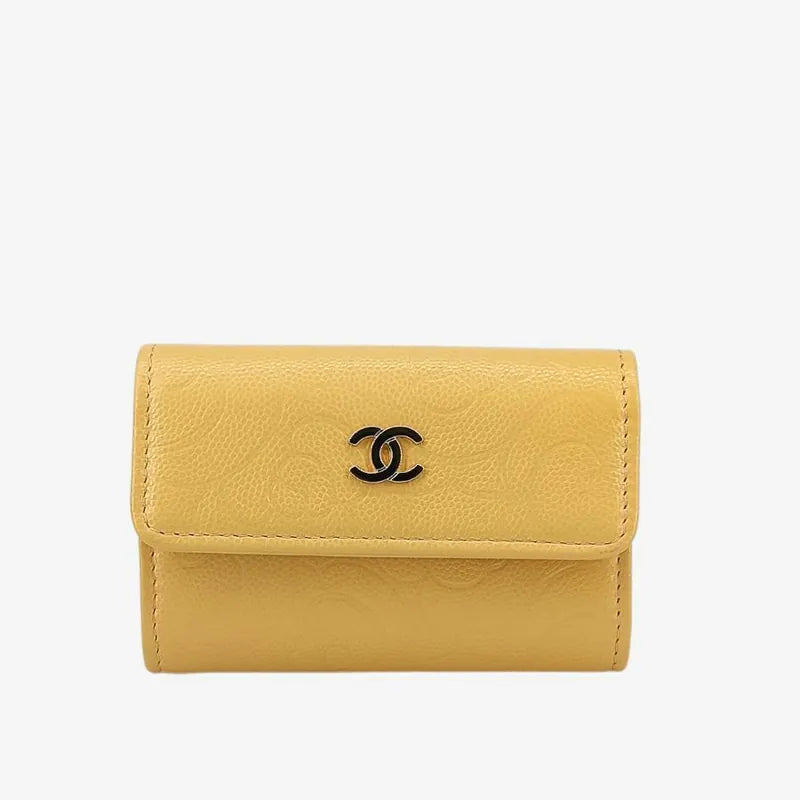 JT400 - CHANEL Yellow Caviar Leather Camellia Flap 4 Key Holder