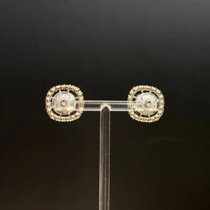 C605 - CHANEL Black Crystal Square CC Logo Earrings