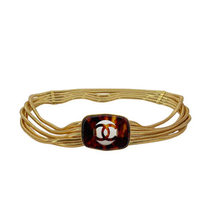 C545 - CHANEL Gold Gold-Mesh Multi Strand Chain Tortoise CC Logo Spring Belt