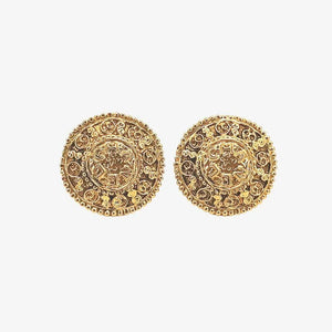 JS480 - CHANEL Vintage Round Gold Plated Clip-On Earrings