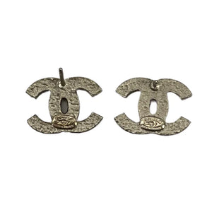 RE132 - CHANEL Matte Silver Pink Crystal CC Logo Earrings
