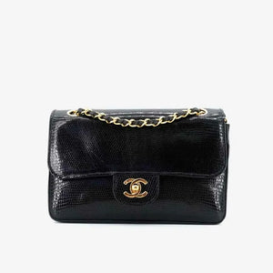 JQ960 - CHANEL Vintage Black Lizard Skin 23cm Classic Flap Bag